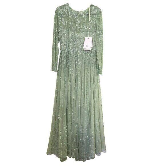 Mac Duggal $798 Sequined Illusion High Neck Long Sleeve Gown Sz 16 NWT - Picture 5 of 6